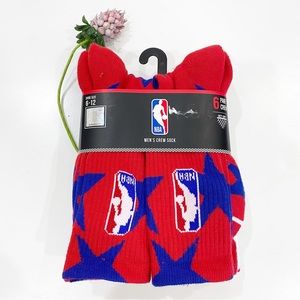 NBA Red Blue White Stars Crew Socks 6-Pair NWT